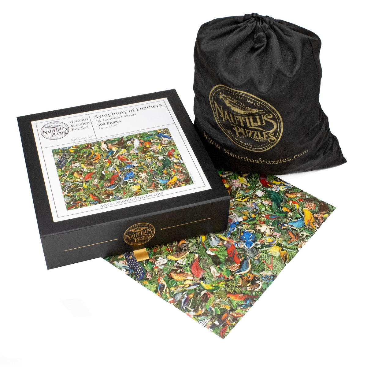 Symphony of Feathers (504 Piece Wooden Jigsaw Puzzle) - Nautilus Puzzles - Wooden Jigsaw Puzzles For Adults