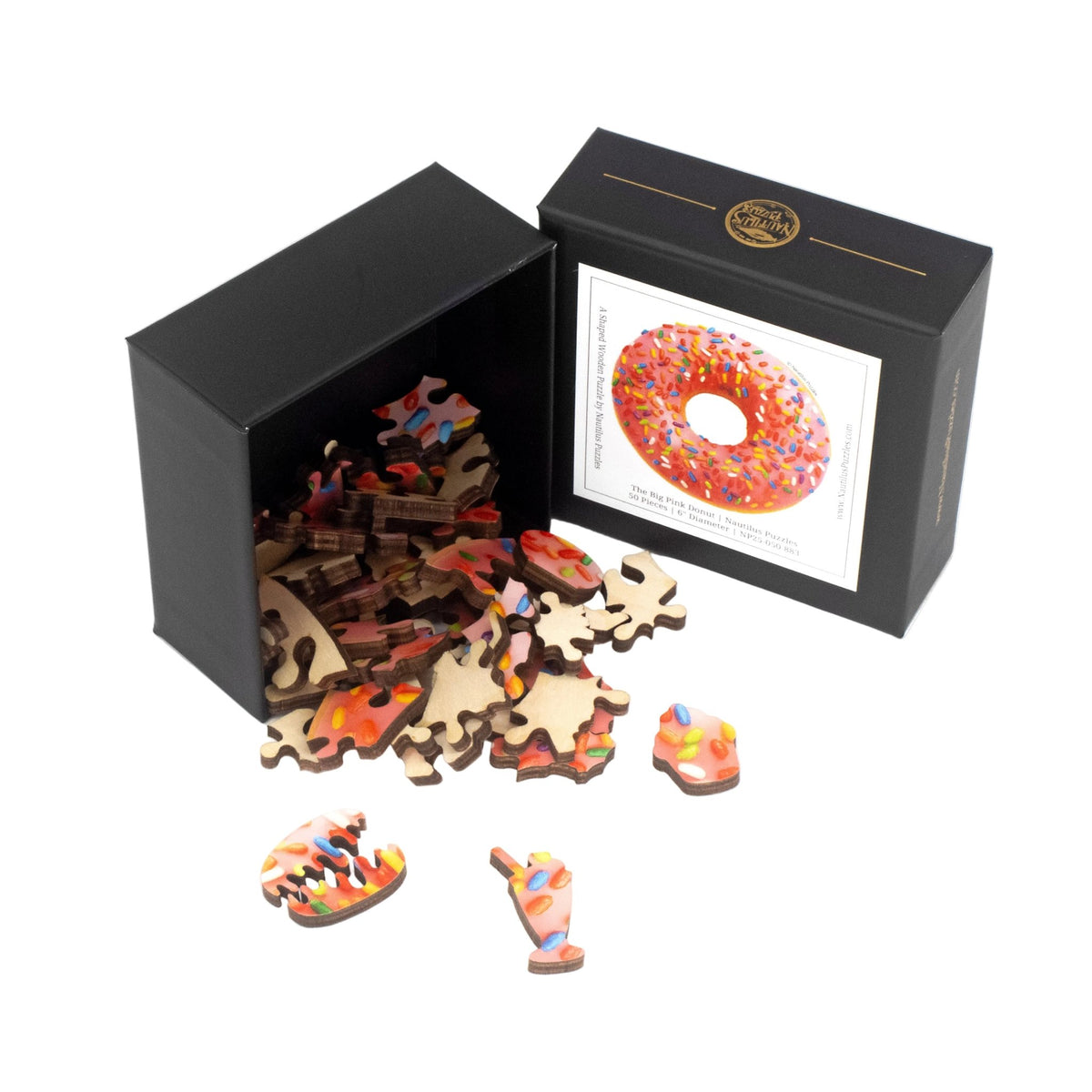 The Big Pink Donut (50 Piece Shaped Mini Wooden Jigsaw Puzzle) - Nautilus Puzzles - Wooden Jigsaw Puzzles For Adults