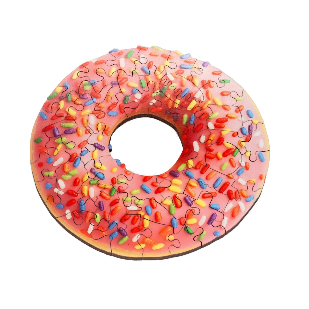 The Big Pink Donut (50 Piece Shaped Mini Wooden Jigsaw Puzzle) - Nautilus Puzzles - Wooden Jigsaw Puzzles For Adults