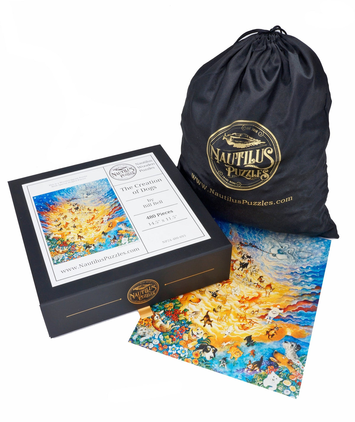 The Creation of Dogs (480 Piece Wooden Jigsaw Puzzle) - Nautilus Puzzles - Wooden Jigsaw Puzzles For Adults