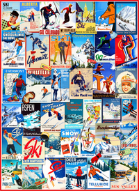 Vintage Ski Posters (505 Piece Wooden Jigsaw Puzzle) - Nautilus Puzzles - Wooden Jigsaw Puzzles For Adults