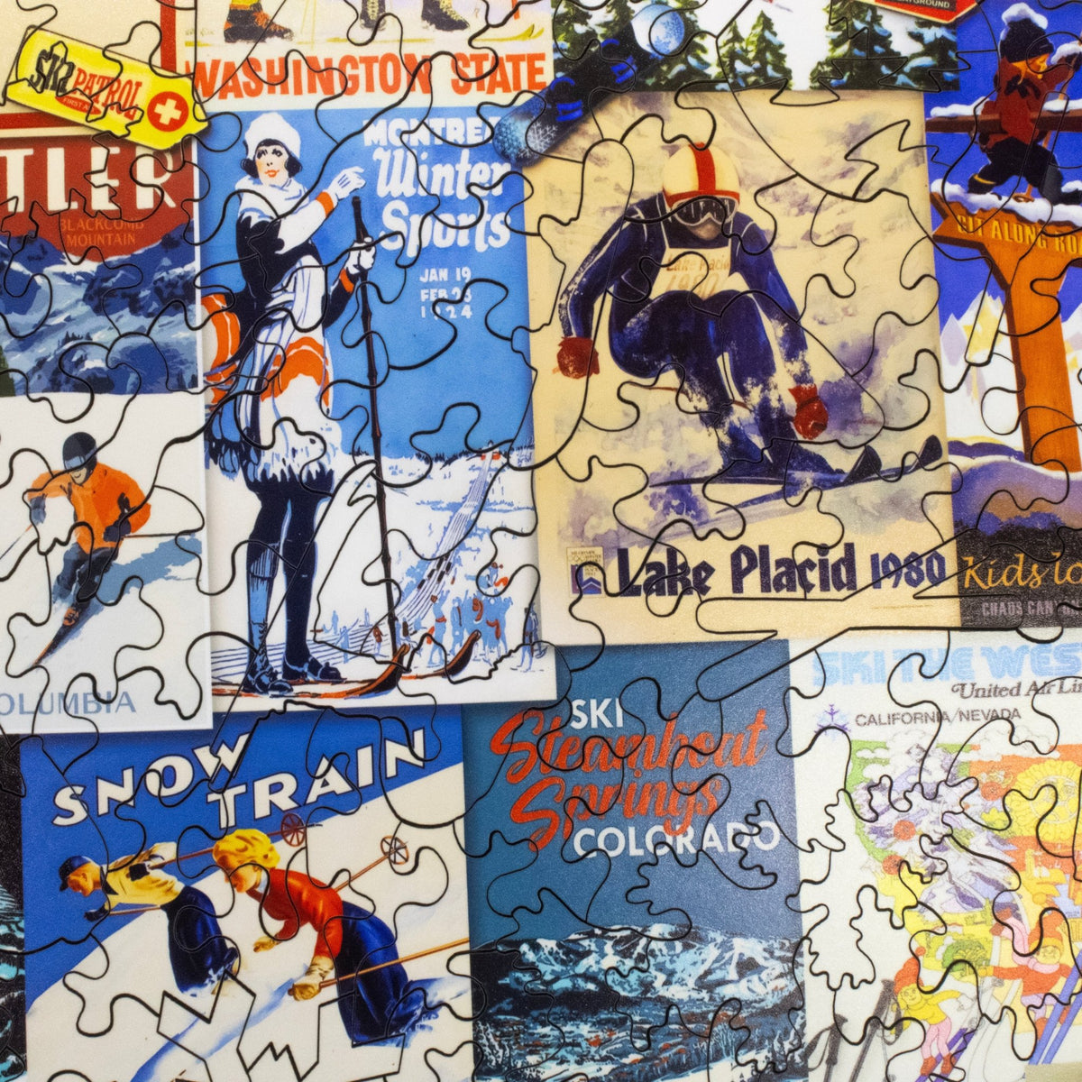 Vintage Ski Posters (505 Piece Wooden Jigsaw Puzzle) - Nautilus Puzzles - Wooden Jigsaw Puzzles For Adults
