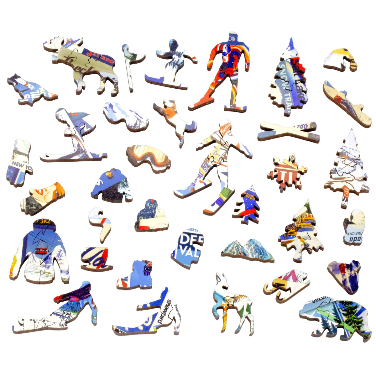 Vintage Ski Posters (505 Piece Wooden Jigsaw Puzzle) - Nautilus Puzzles - Wooden Jigsaw Puzzles For Adults