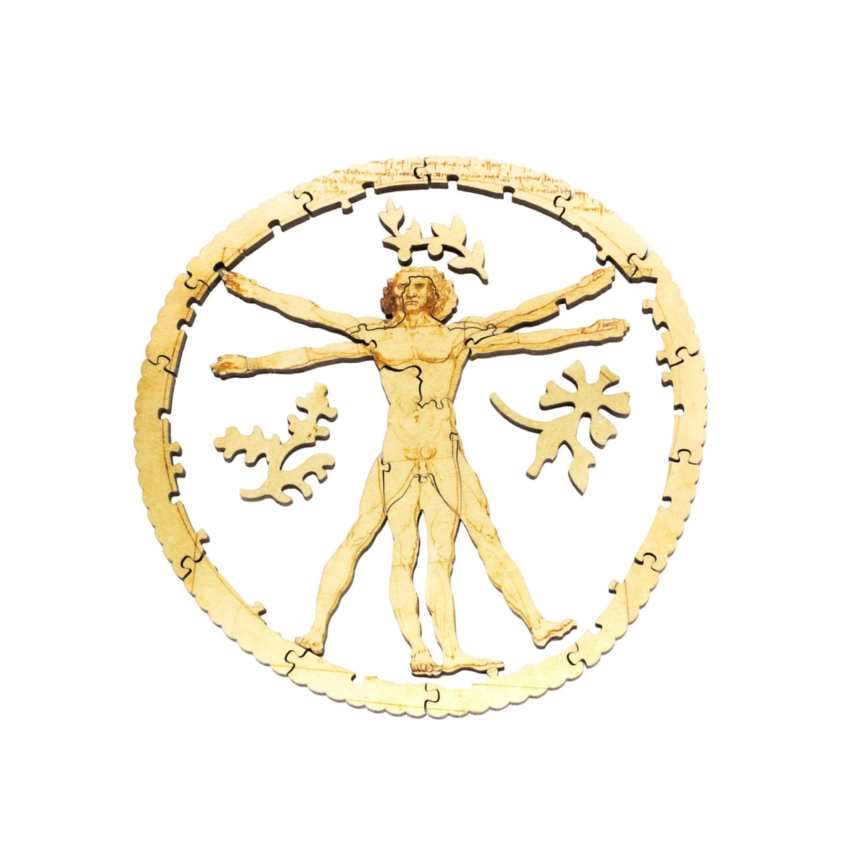 Vitruvian Man by Leonardo da Vinci (63 Piece Round Mini Wooden Jigsaw Puzzle) - Nautilus Puzzles - Wooden Jigsaw Puzzles For Adults