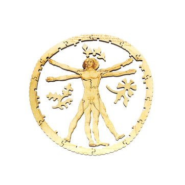 Vitruvian Man by Leonardo da Vinci (63 Piece Round Mini Wooden Jigsaw Puzzle) - Nautilus Puzzles - Wooden Jigsaw Puzzles For Adults