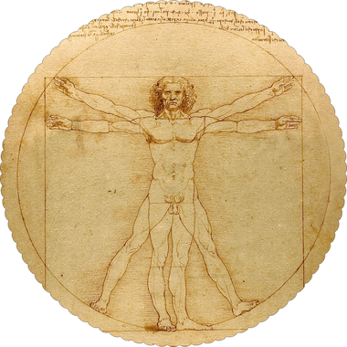 Vitruvian Man by Leonardo da Vinci (63 Piece Round Mini Wooden Jigsaw Puzzle) - Nautilus Puzzles - Wooden Jigsaw Puzzles For Adults