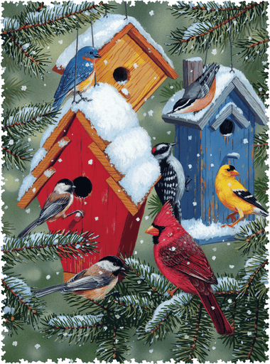 Winter Birdhouses (473 Piece Wooden Jigsaw Puzzle) - Nautilus Puzzles - Wooden Jigsaw Puzzles For Adults