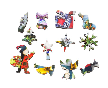 Holiday Wreath (53 Pieces) Shaped Christmas Mini Wooden Puzzle - Nautilus Puzzles - Wooden Jigsaw Puzzles For Adults