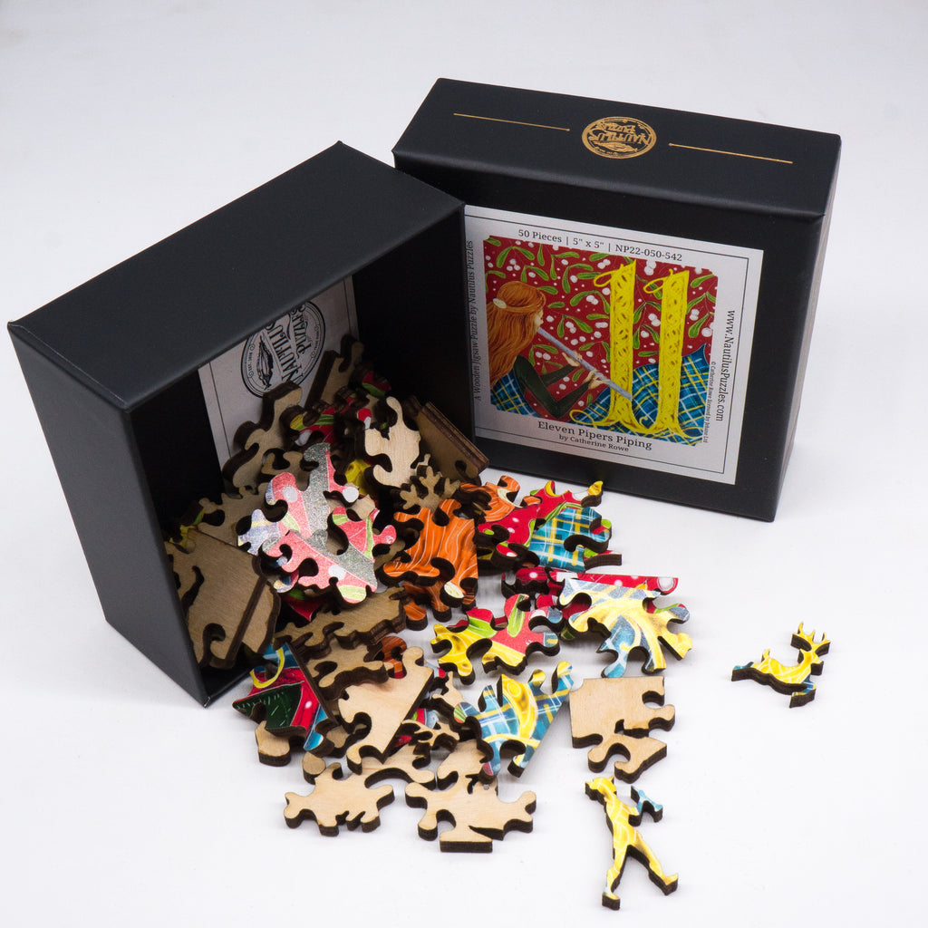 Eleven Pipers Piping (50 Piece Mini Wooden Jigsaw Puzzle)