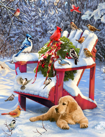 Adirondack Christmas Birds (461 Piece Christmas Wooden Puzzle) - Nautilus Puzzles - Wooden Jigsaw Puzzles For Adults