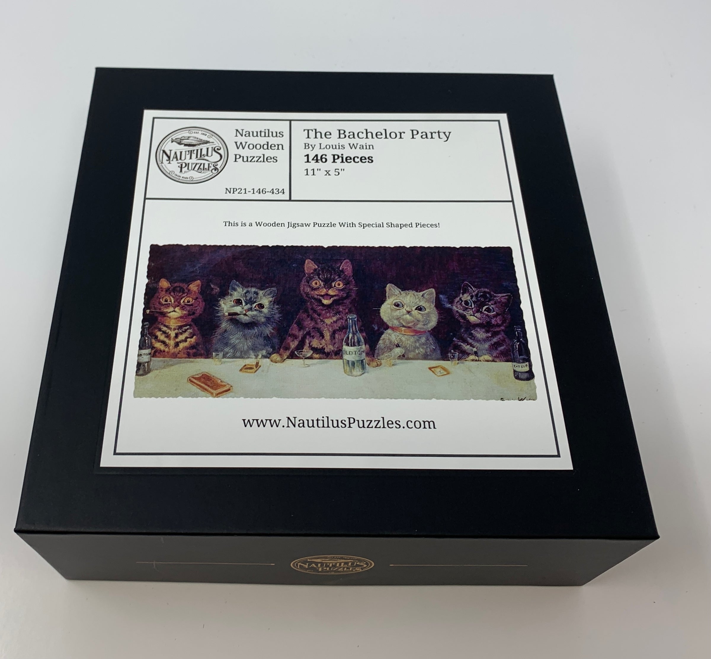 The Bachelor Party (146 Piece Cat Jigsaw Puzzle) - Nautilus Puzzles - Wooden Jigsaw Puzzles For Adults
