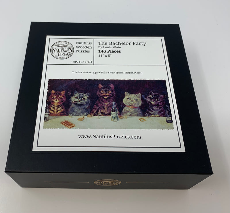 The Bachelor Party (146 Piece Cat Jigsaw Puzzle) - Nautilus Puzzles - Wooden Jigsaw Puzzles For Adults