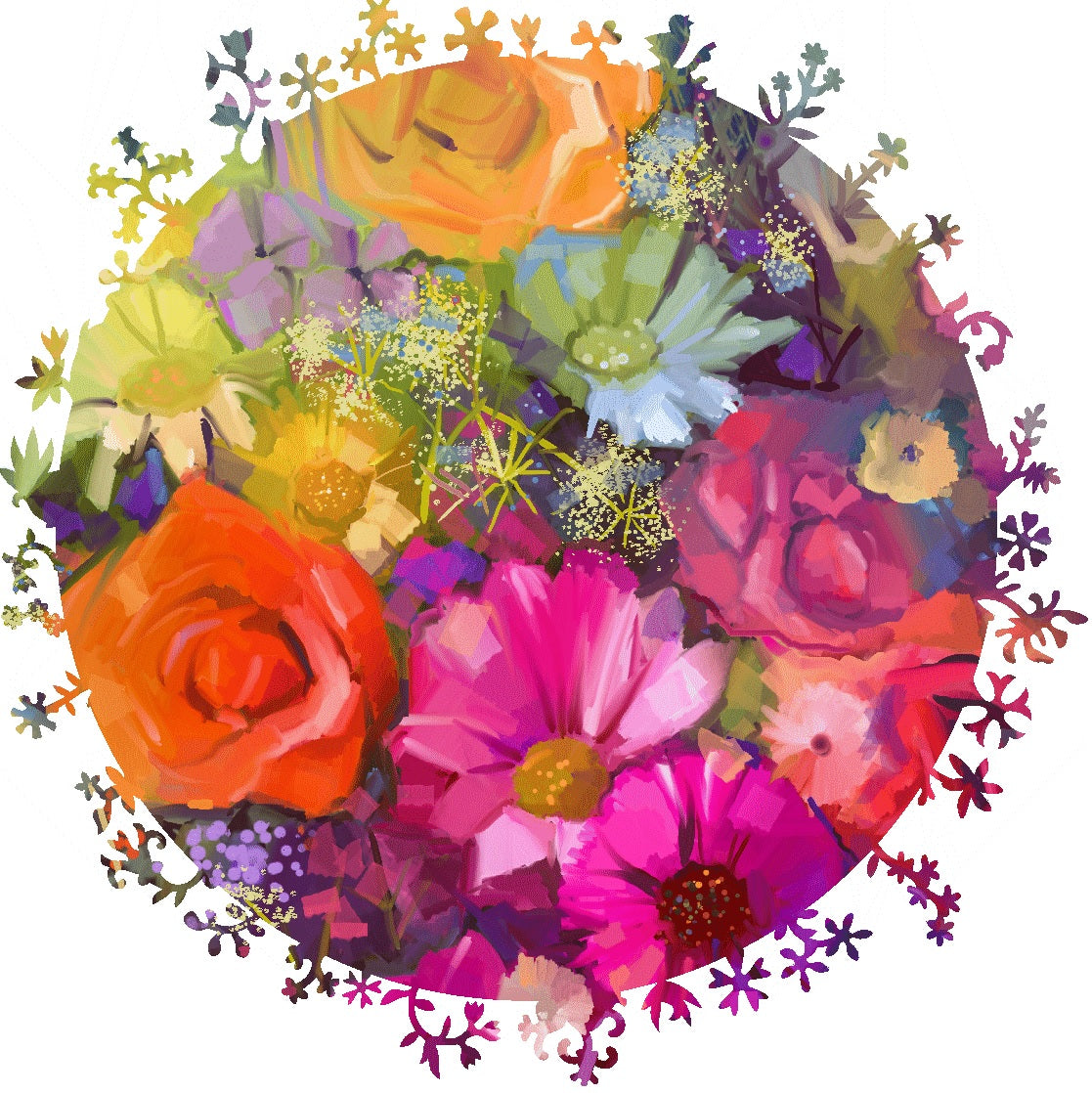 Circle of Flowers (392 Piece Shaped Flower Wooden Jigsaw Puzzle