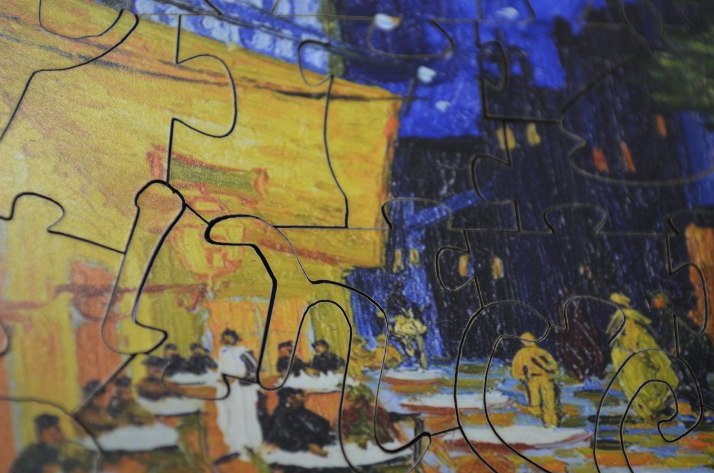 Cafe Terrace At Night, Detail by Vincent Van Gogh (50 Pieces) Mini Wooden Puzzle) - Nautilus Puzzles - Wooden Jigsaw Puzzles For Adults