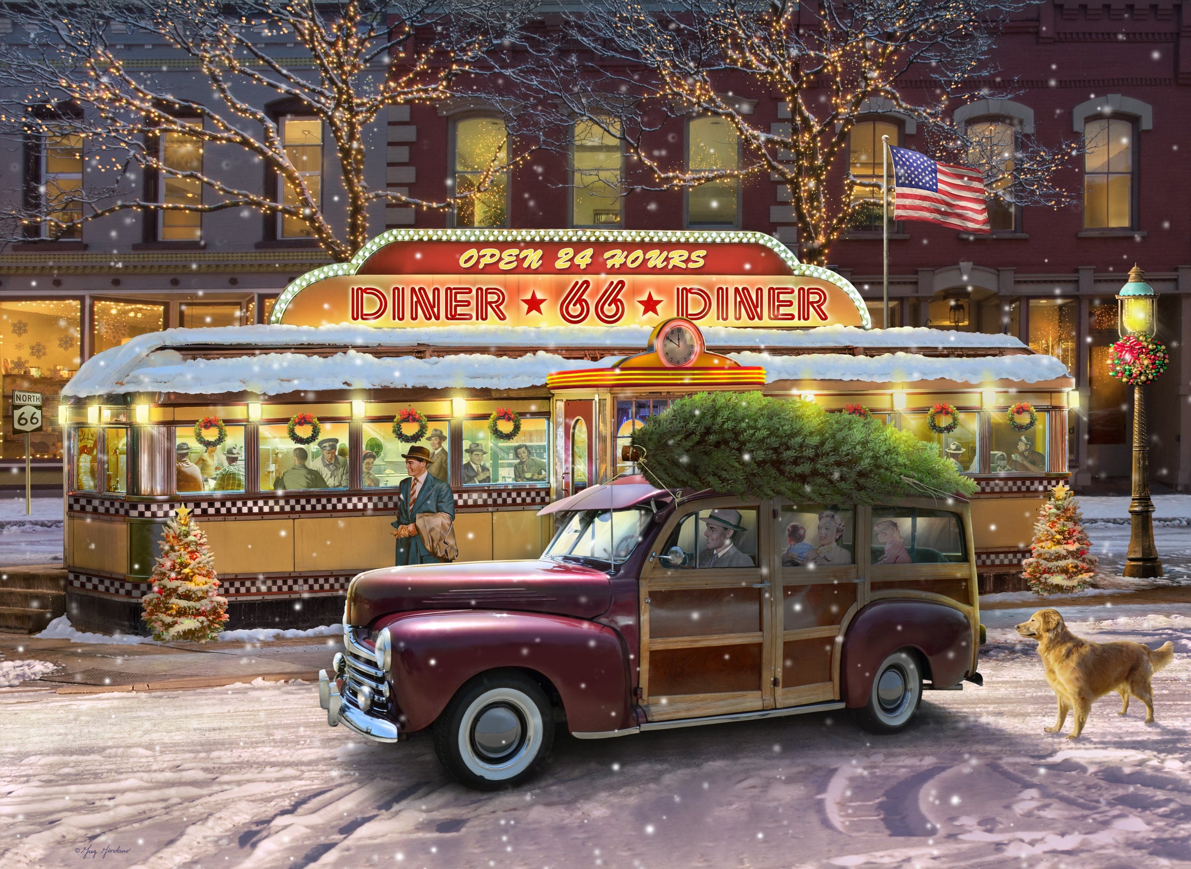 Christmas on Route 66 (318 Piece Christmas Wooden Jigsaw Puzzle) - Nautilus Puzzles - Wooden Jigsaw Puzzles For Adults
