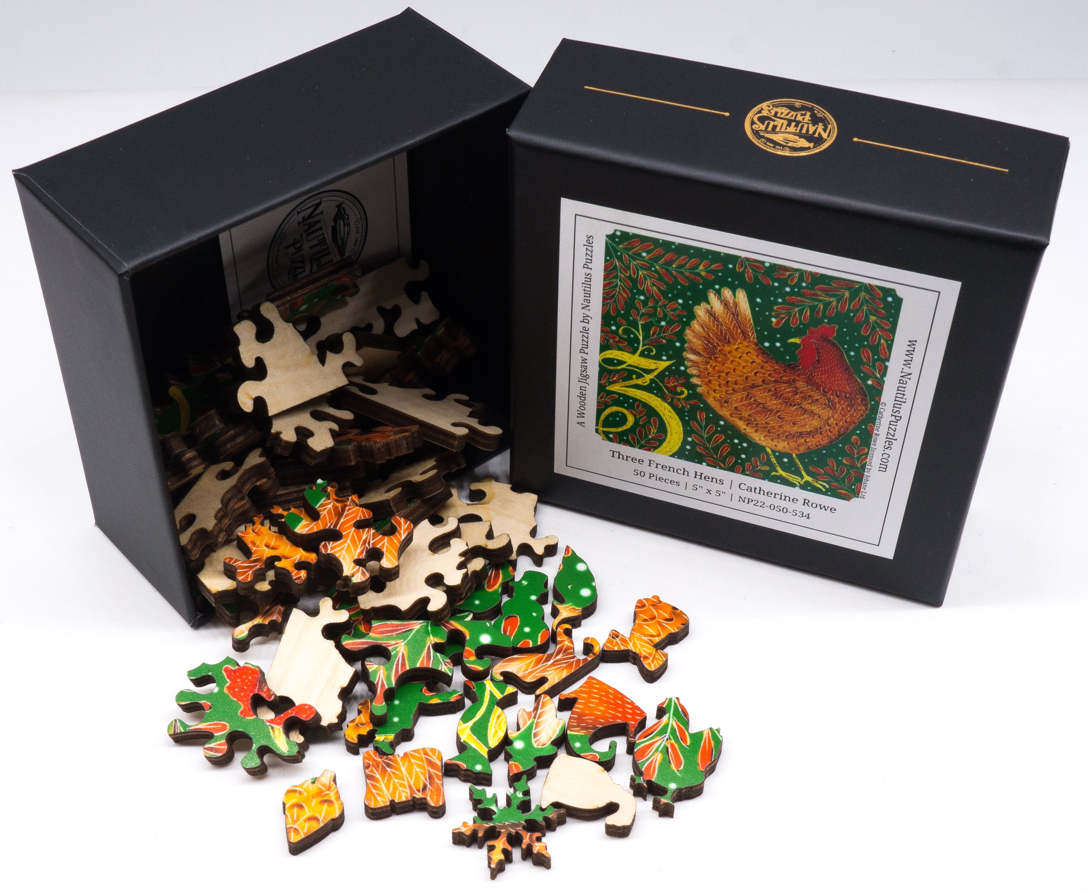 Three French Hens (50 Piece Mini Wooden Jigsaw Puzzle) | Nautilus