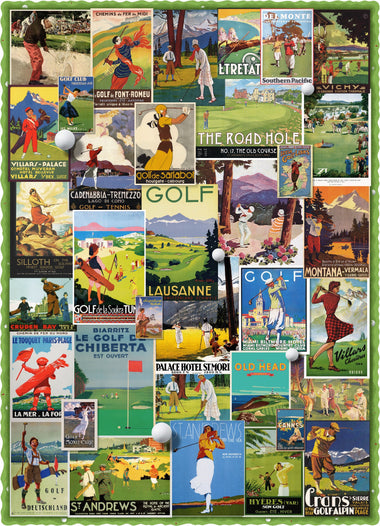 Vintage Golf Posters (501 Piece Wooden Jigsaw Puzzle) - Nautilus Puzzles - Wooden Jigsaw Puzzles For Adults