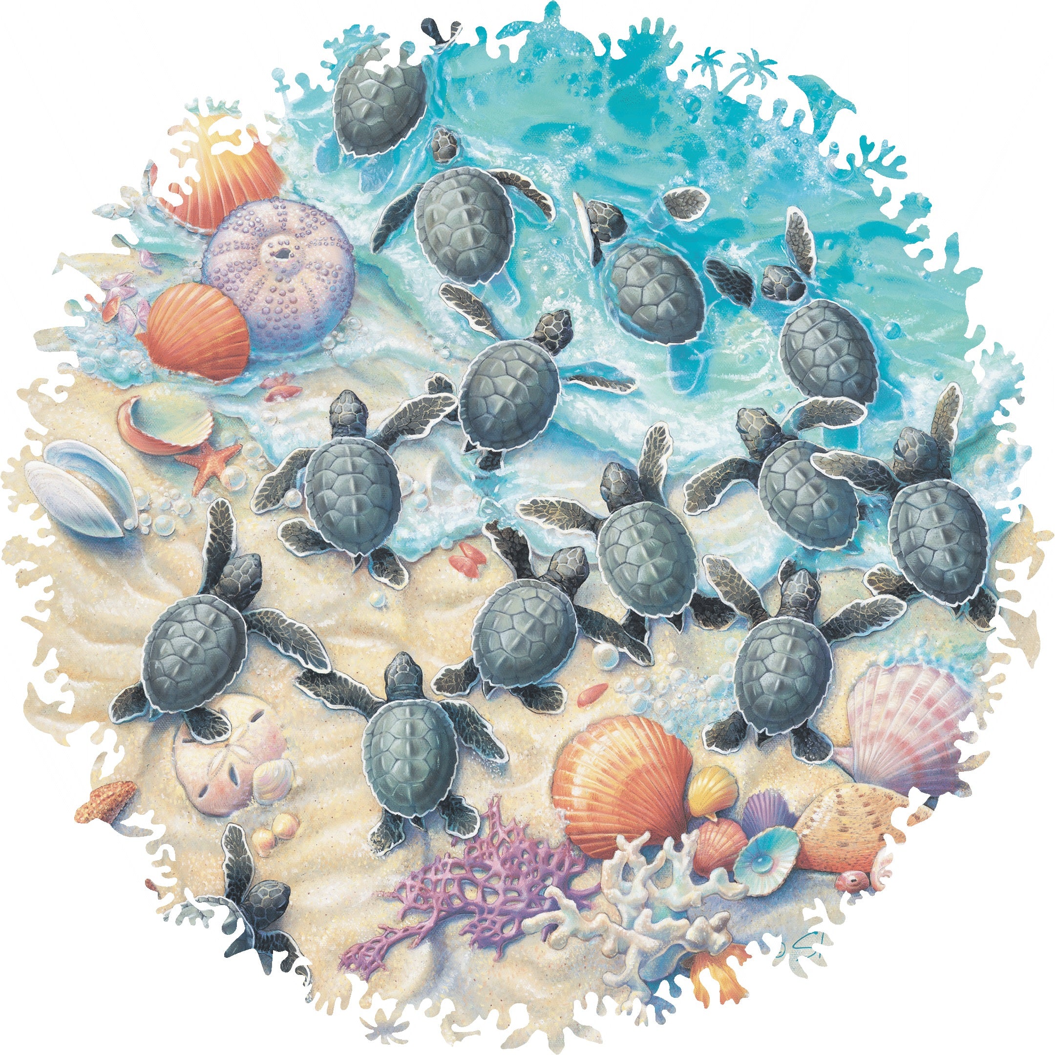 Green Turtle Hatchlings - 361 Piece Wooden Jigsaw Puzzle for