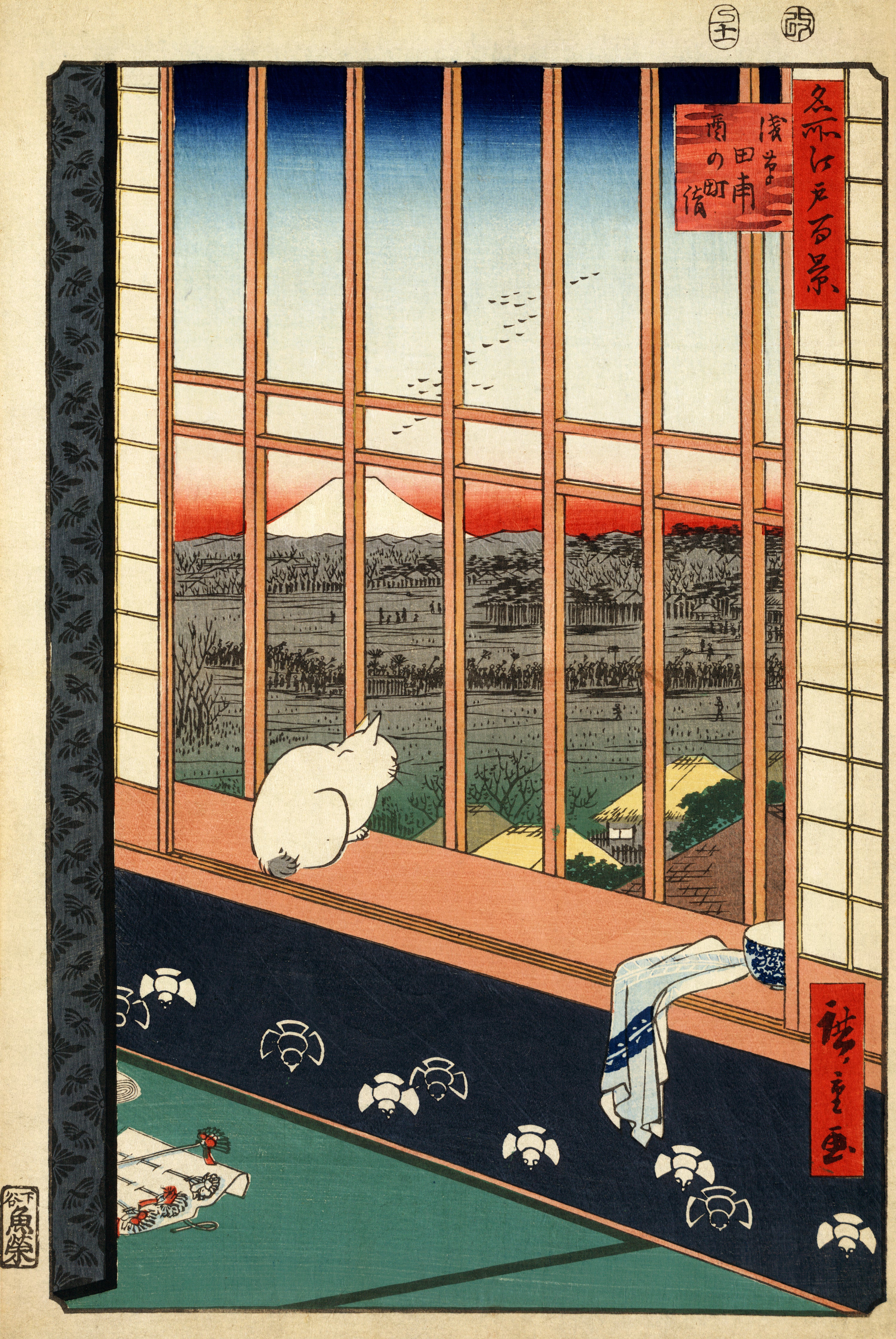 masapokisetuフィールド Asakusa Rice Fields, Cat Japanese Woodblock Puzzle by Ando