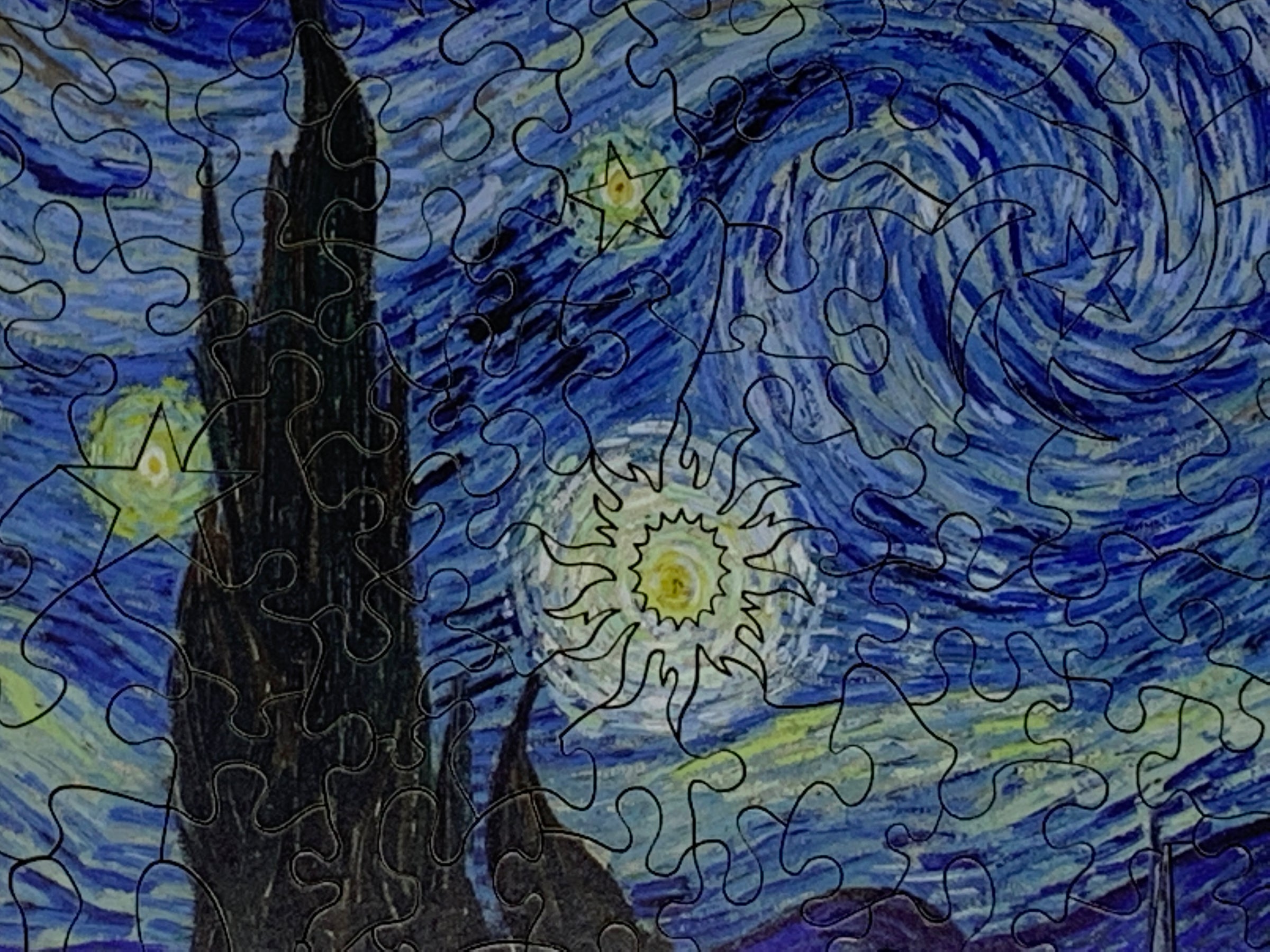 Starry Night by Vincent Van Gogh (211 Piece Wooden Jigsaw Puzzle) - Nautilus Puzzles - Wooden Jigsaw Puzzles For Adults