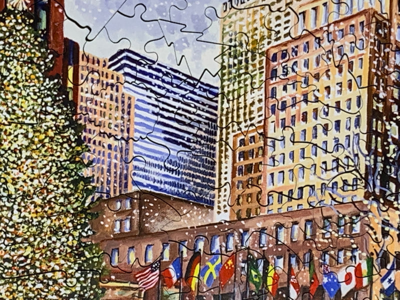 Ice Skaters at Rockefeller Center (249 Piece Wooden Christmas Puzzle) - Nautilus Puzzles - Wooden Jigsaw Puzzles For Adults