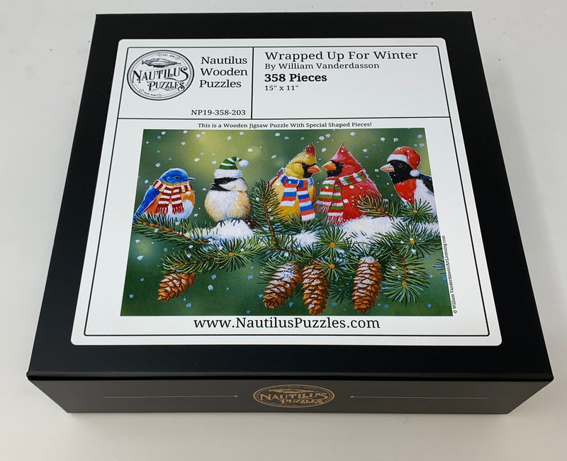Wrapped Up for Winter (358 Piece Winter Wooden Jigsaw Puzzle) - Nautilus Puzzles - Wooden Jigsaw Puzzles For Adults
