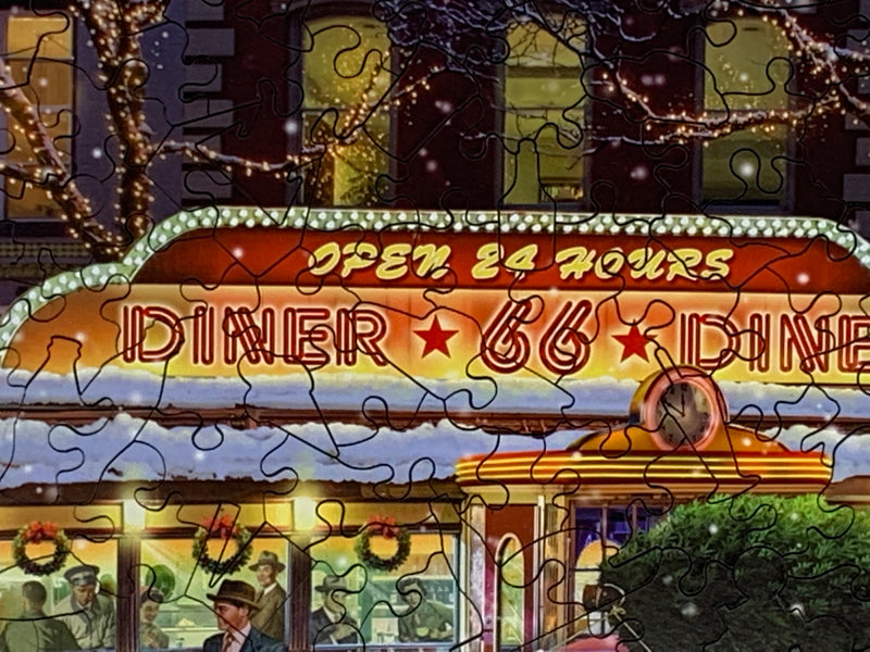 Christmas on Route 66 (318 Piece Wooden Jigsaw Puzzle) - Nautilus Puzzles - Wooden Jigsaw Puzzles For Adults