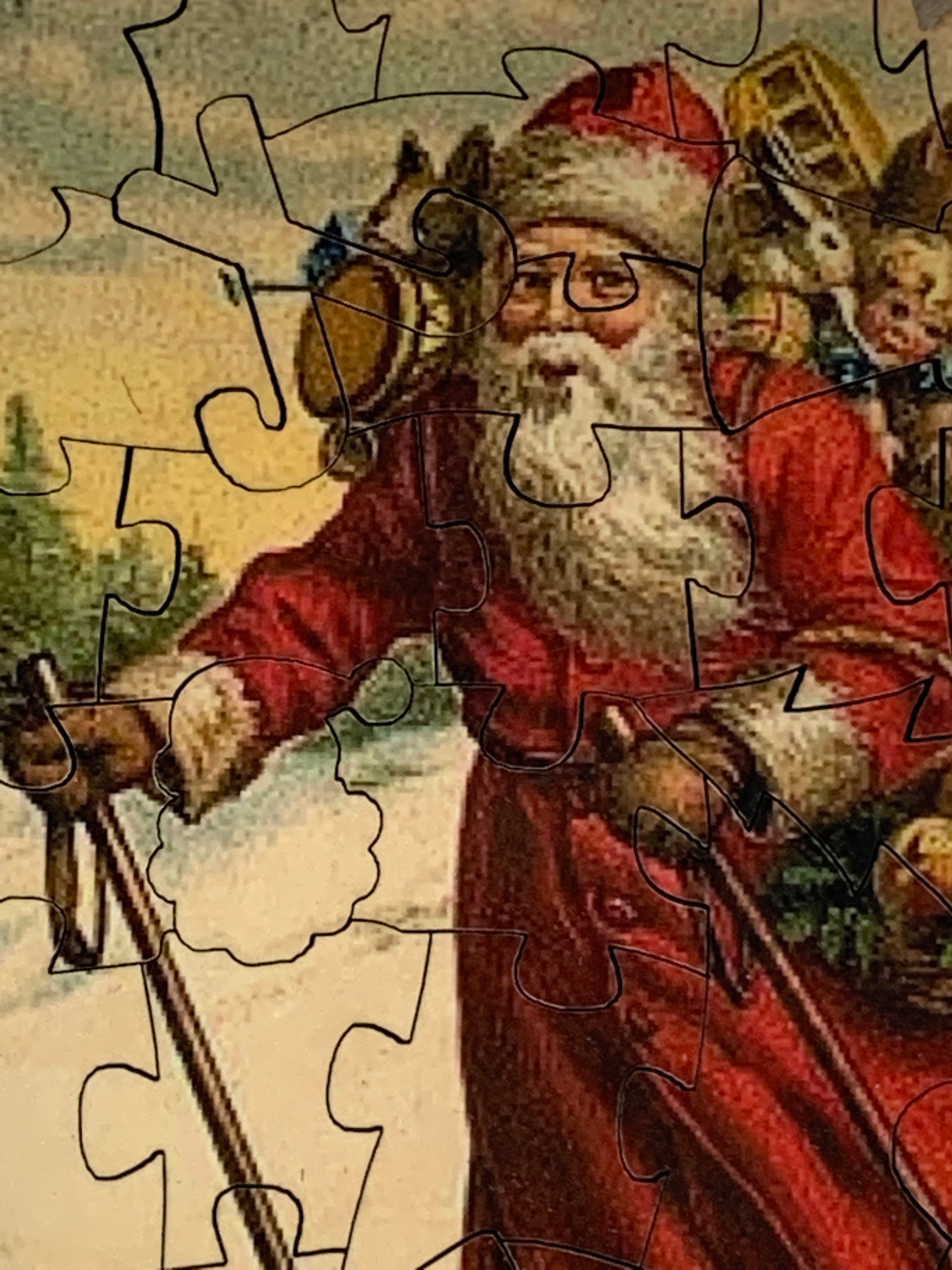 Skiing Santa (Victorian Santa 4) (50 Pieces), Mini Wooden Jigsaw Puzzle - Nautilus Puzzles - Wooden Jigsaw Puzzles For Adults