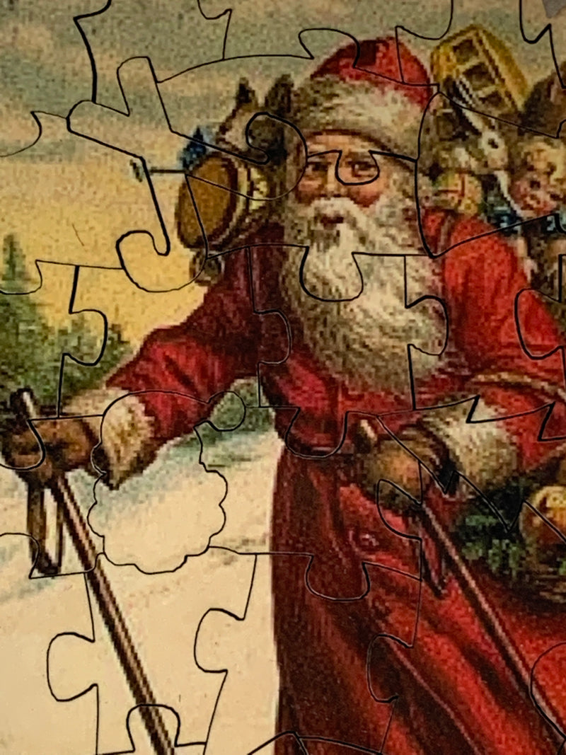Skiing Santa (Victorian Santa 4) (50 Pieces), Mini Wooden Jigsaw Puzzle - Nautilus Puzzles - Wooden Jigsaw Puzzles For Adults