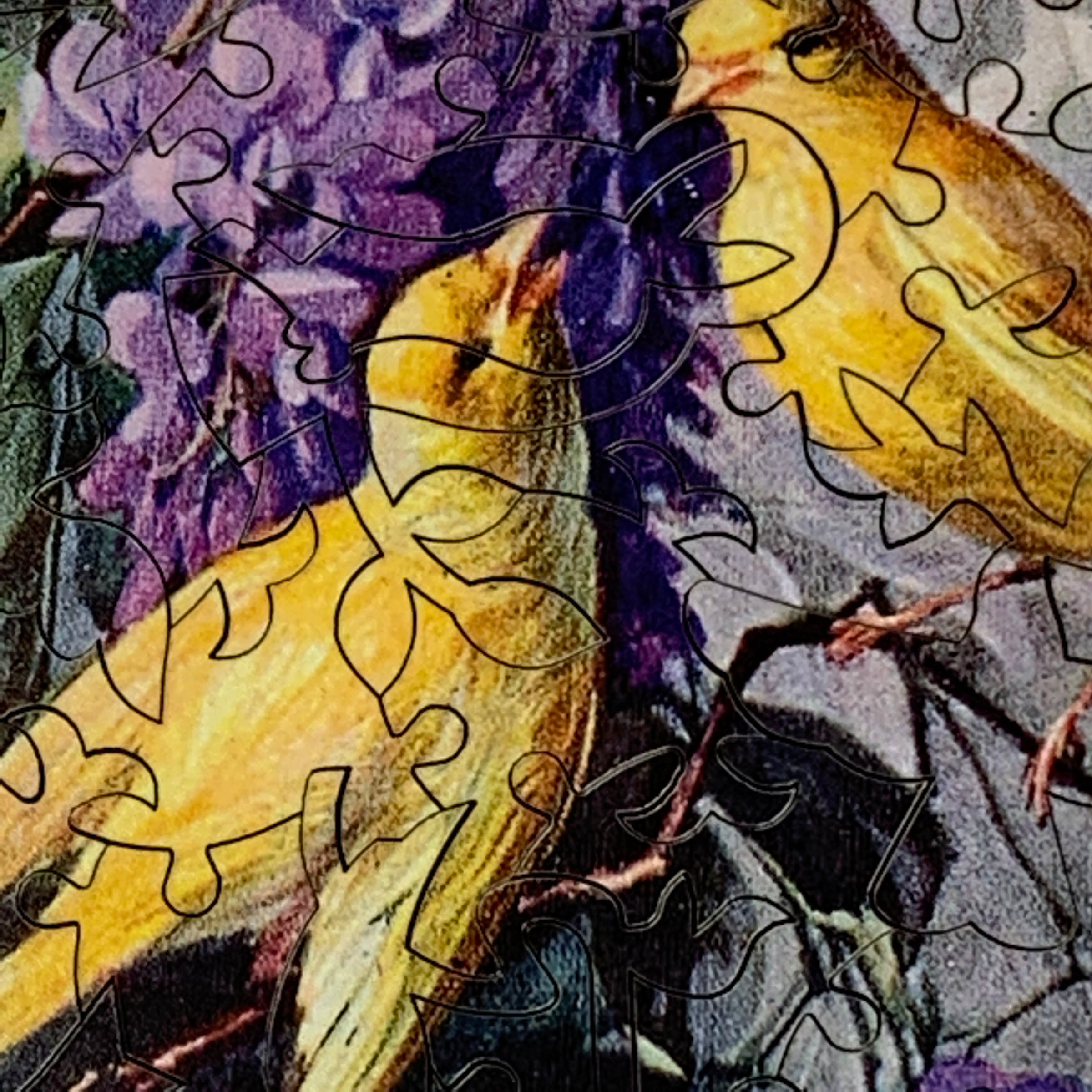 Golden Birds and Purple Blooms (50 Piece Mini Wooden Jigsaw Puzzle) - Nautilus Puzzles - Wooden Jigsaw Puzzles For Adults