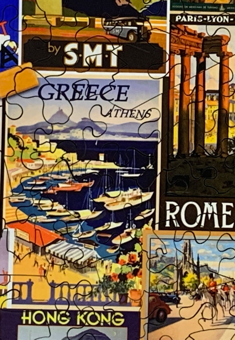 Vintage Travel Posters (502 Piece Wooden Jigsaw Puzzle) - Nautilus Puzzles - Wooden Jigsaw Puzzles For Adults
