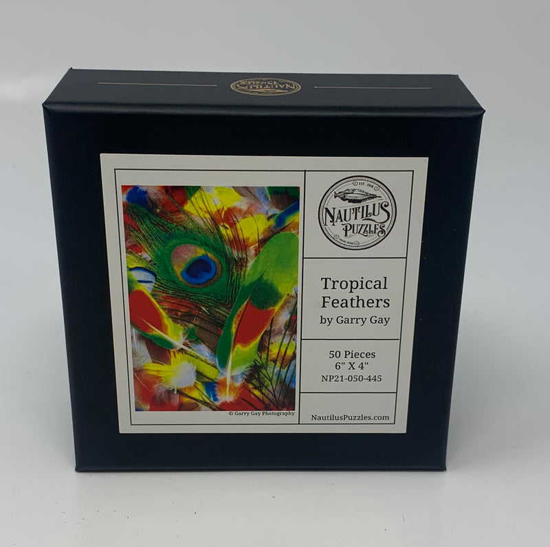 Tropical Feathers - 50 Piece MINI Wooden Jigsaw Puzzle - Nautilus Puzzles - Wooden Jigsaw Puzzles For Adults