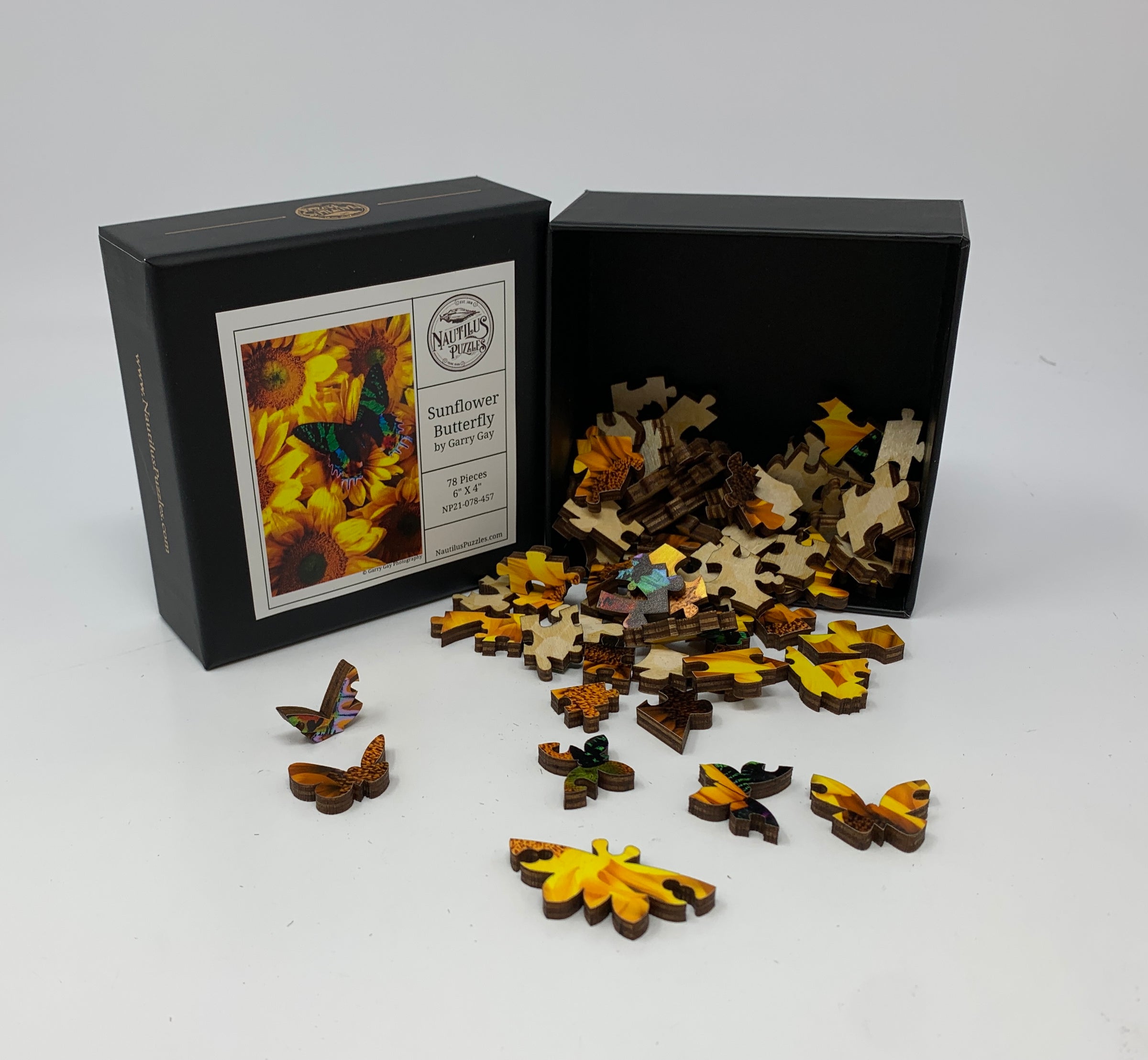 Sunflower Butterfly (78 Pieces) Mini Wooden Butterfly Puzzle - Nautilus Puzzles - Wooden Jigsaw Puzzles For Adults