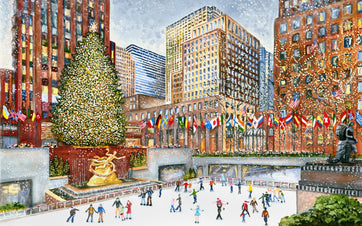 Ice Skaters at Rockefeller Center (249 Piece Wooden Christmas Puzzle) - Nautilus Puzzles - Wooden Jigsaw Puzzles For Adults