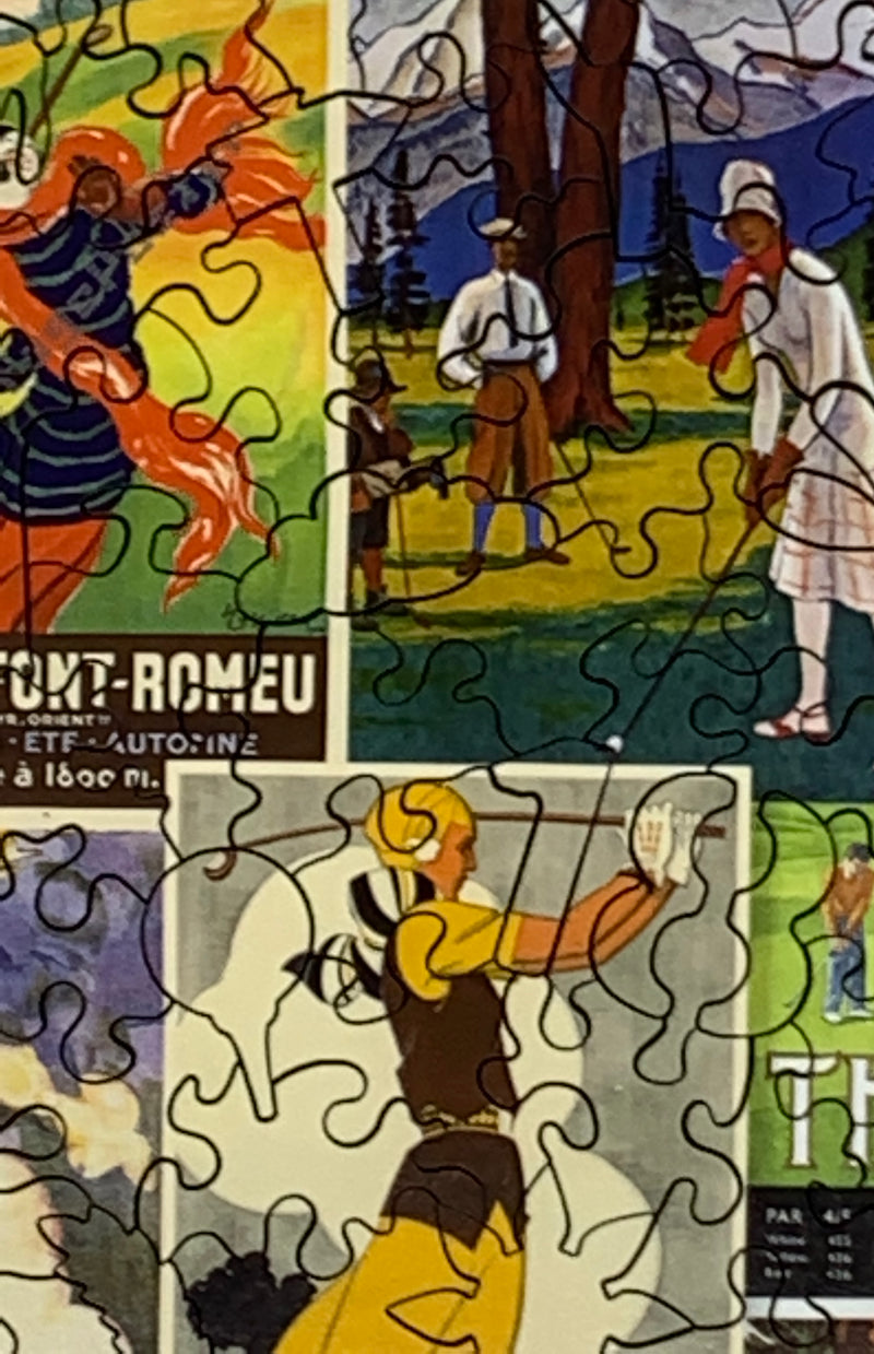 Vintage Golf Posters (501 Piece Wooden Jigsaw Puzzle) - Nautilus Puzzles - Wooden Jigsaw Puzzles For Adults
