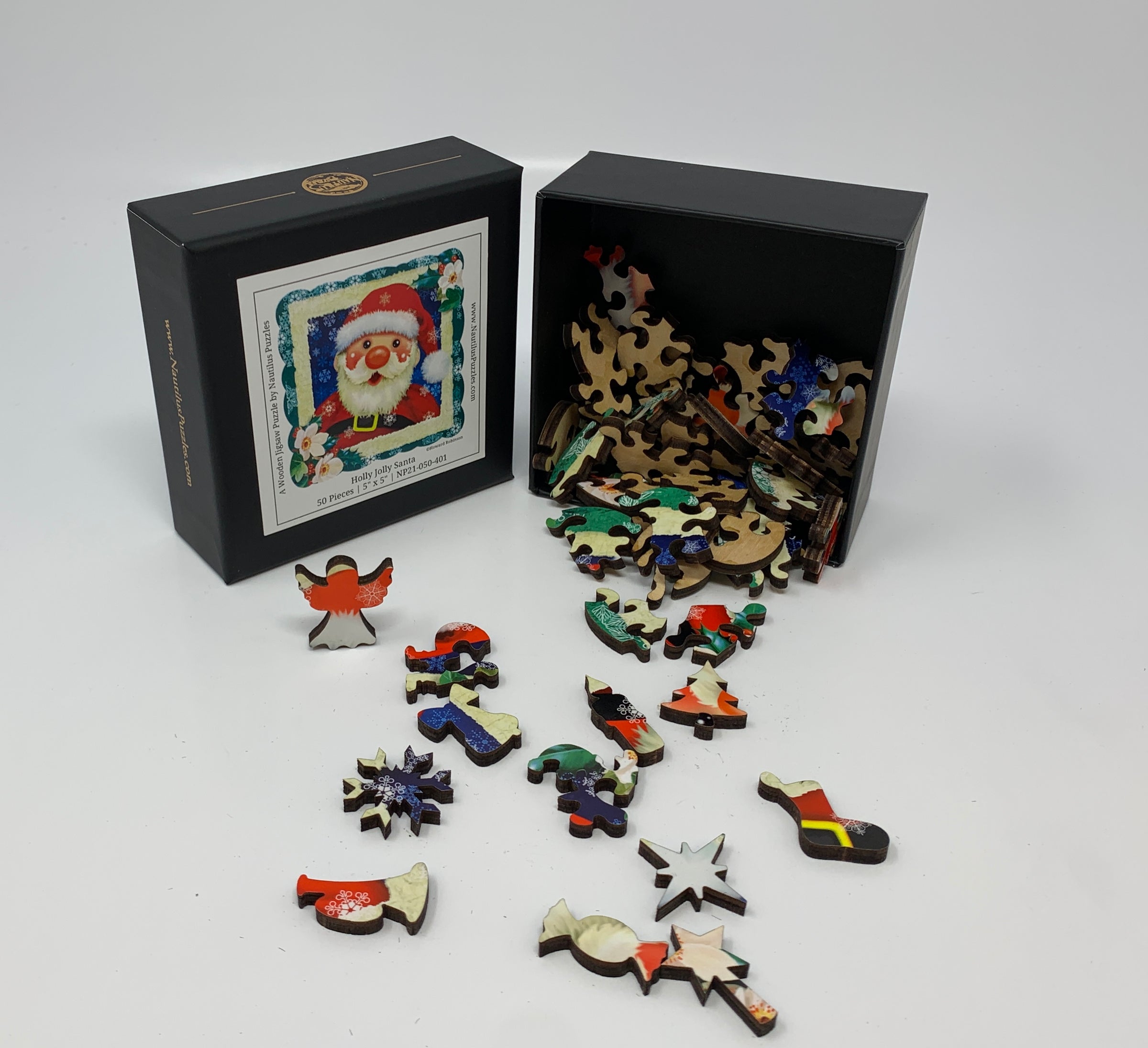 Holly Jolly Santa (50 Piece Mini Christmas Wooden Jigsaw Puzzle) - Nautilus Puzzles - Wooden Jigsaw Puzzles For Adults