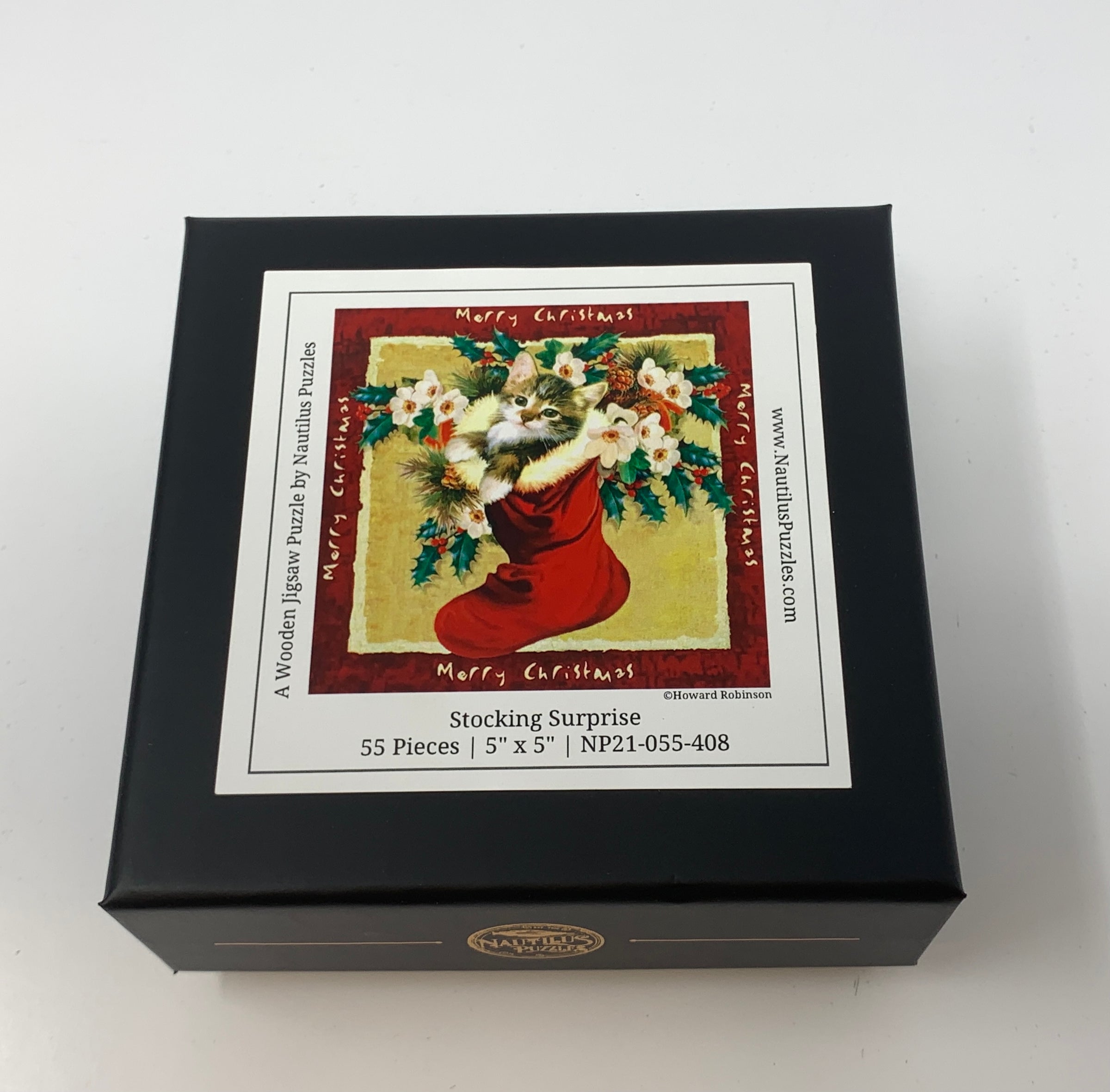 Stocking Surprise (55 Piece Mini Christmas Wooden Jigsaw Puzzle) - Nautilus Puzzles - Wooden Jigsaw Puzzles For Adults