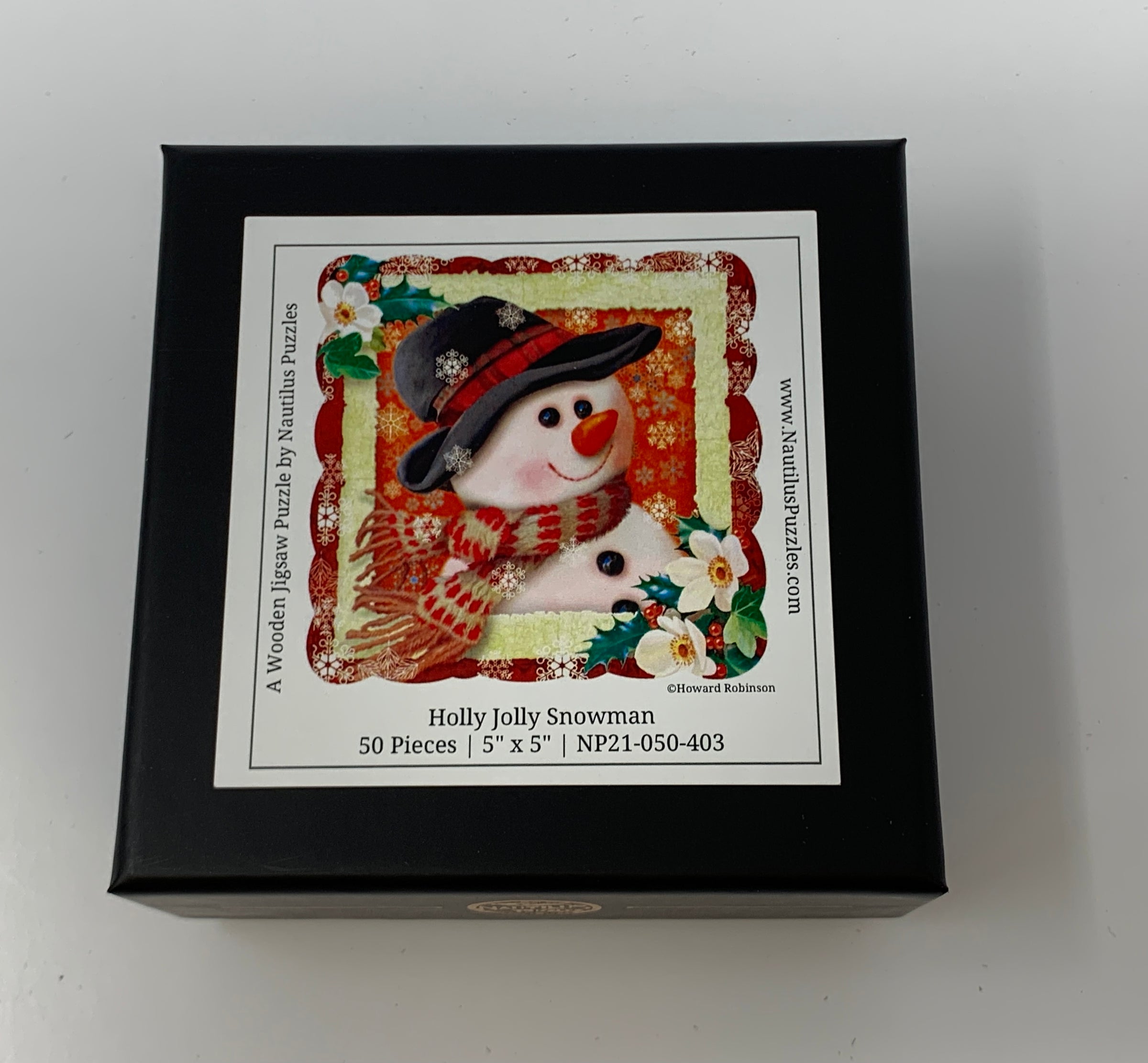 Holly Jolly Snowman (50 Piece Mini Christmas Wooden Jigsaw Puzzle) - Nautilus Puzzles - Wooden Jigsaw Puzzles For Adults