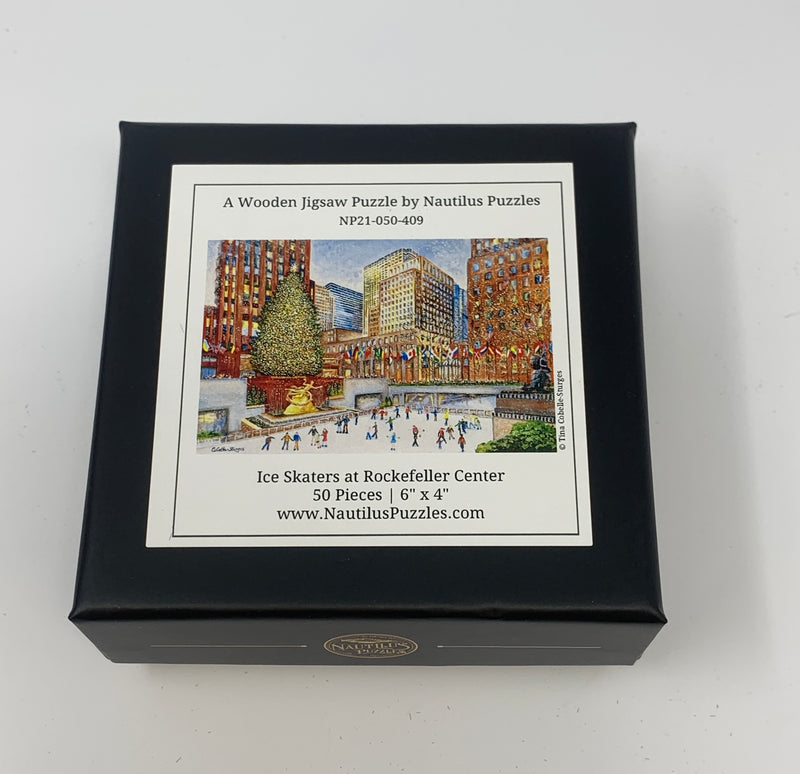 Ice Skaters at Rockefeller Center - 50 Piece MINI Wooden Christmas Puzzle - Nautilus Puzzles - Wooden Jigsaw Puzzles For Adults