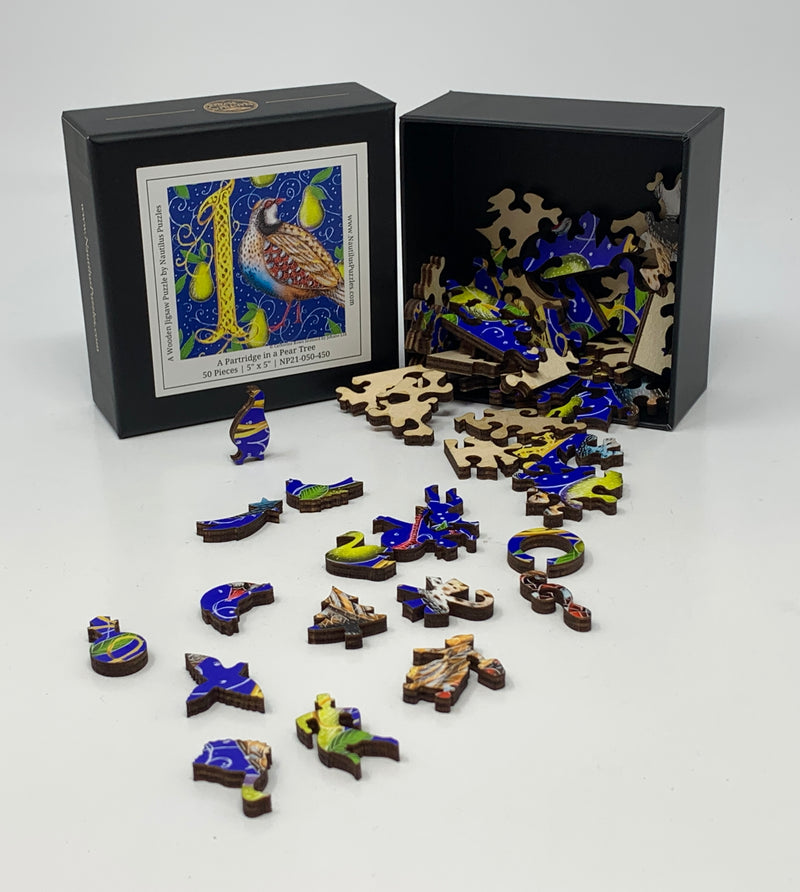 A Partridge in a Pear Tree (50 Piece Mini Wooden Christmas Jigsaw Puzzle) - Nautilus Puzzles - Wooden Jigsaw Puzzles For Adults
