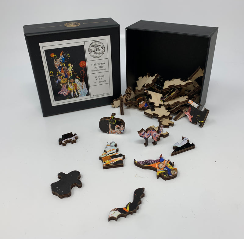 Halloween Parade (50 Pieces) Mini Halloween Wooden Jigsaw Puzzle - Nautilus Puzzles - Wooden Jigsaw Puzzles For Adults