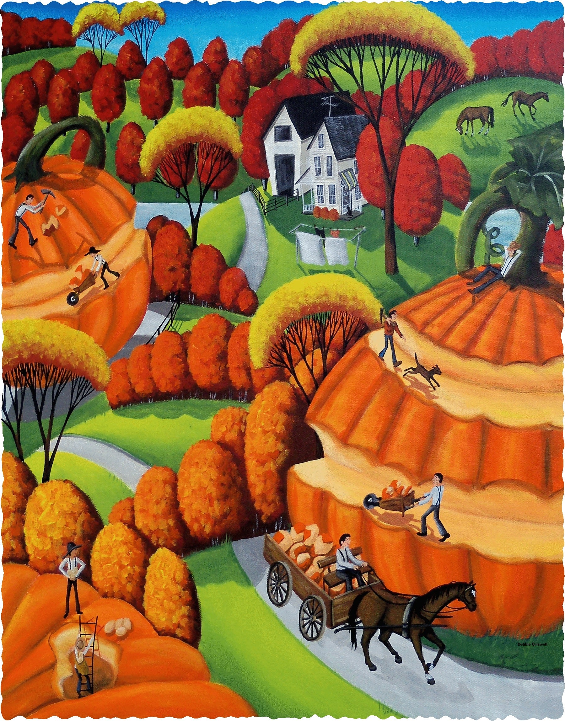 Love Of Autumn - folk art landscape by Debbie Criswell