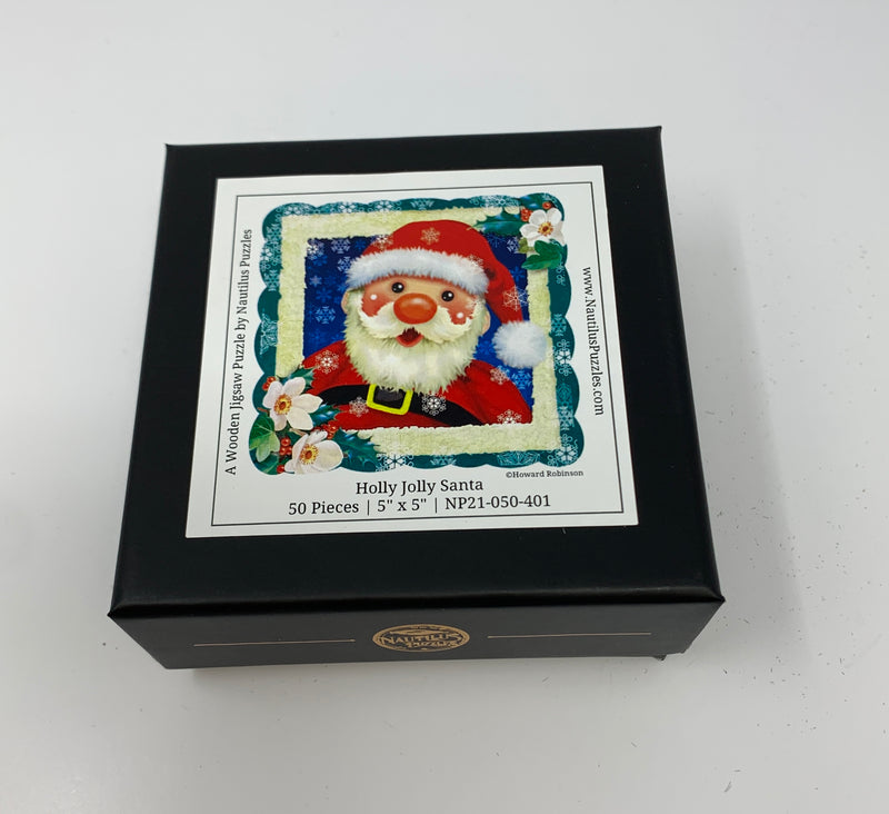 Holly Jolly Santa (50 Piece Mini Christmas Wooden Jigsaw Puzzle) - Nautilus Puzzles - Wooden Jigsaw Puzzles For Adults