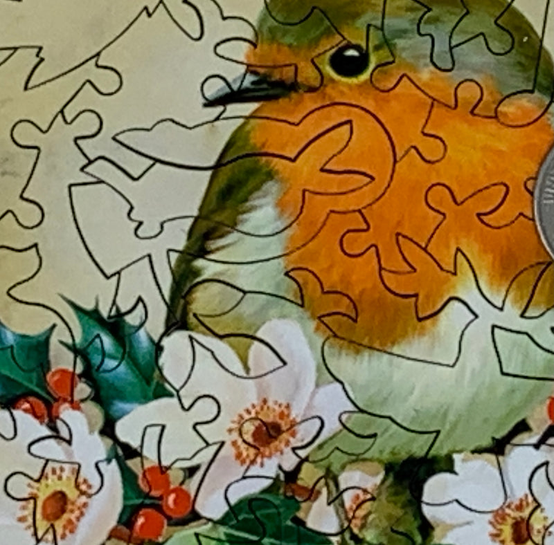 Holiday Robin (50 Piece Mini Christmas Wooden Jigsaw Puzzle) - Nautilus Puzzles - Wooden Jigsaw Puzzles For Adults