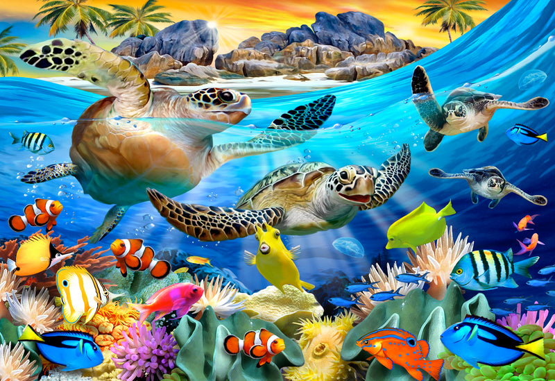 Turtle Beach (49 Piece Mini Wooden Turtle Jigsaw Puzzle) - Nautilus Puzzles - Wooden Jigsaw Puzzles For Adults