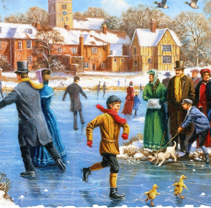 Skating at the Manor House (604 Piece Wooden Christmas Jigsaw Puzzle) - Nautilus Puzzles - Wooden Jigsaw Puzzles For Adults