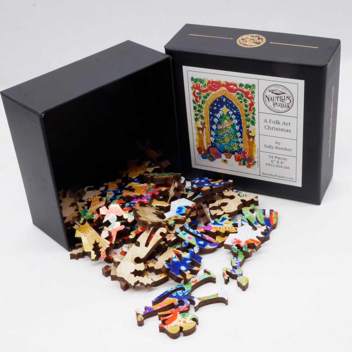 A Folk Art Christmas (54 Piece Mini Christmas Wooden Jigsaw Puzzle) - Nautilus Puzzles - Wooden Jigsaw Puzzles For Adults