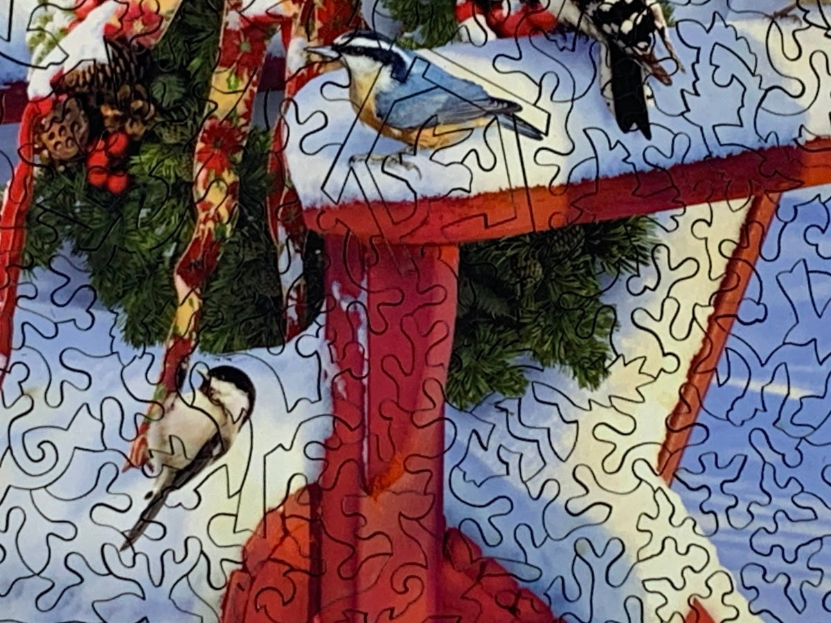 Adirondack Christmas Birds (461 Piece Christmas Wooden Puzzle Jigsaw) - Nautilus Puzzles - Wooden Jigsaw Puzzles For Adults
