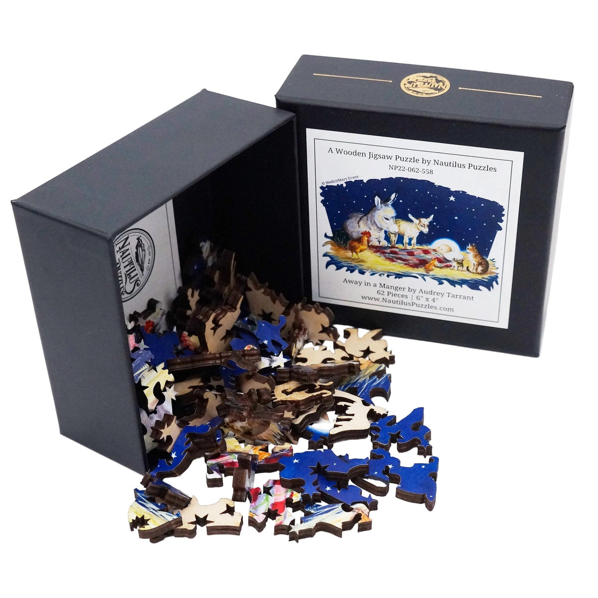 Away in a Manger (62 Pieces) MINI Shaped Wooden Jigsaw Puzzle - Nautilus Puzzles - Wooden Jigsaw Puzzles For Adults