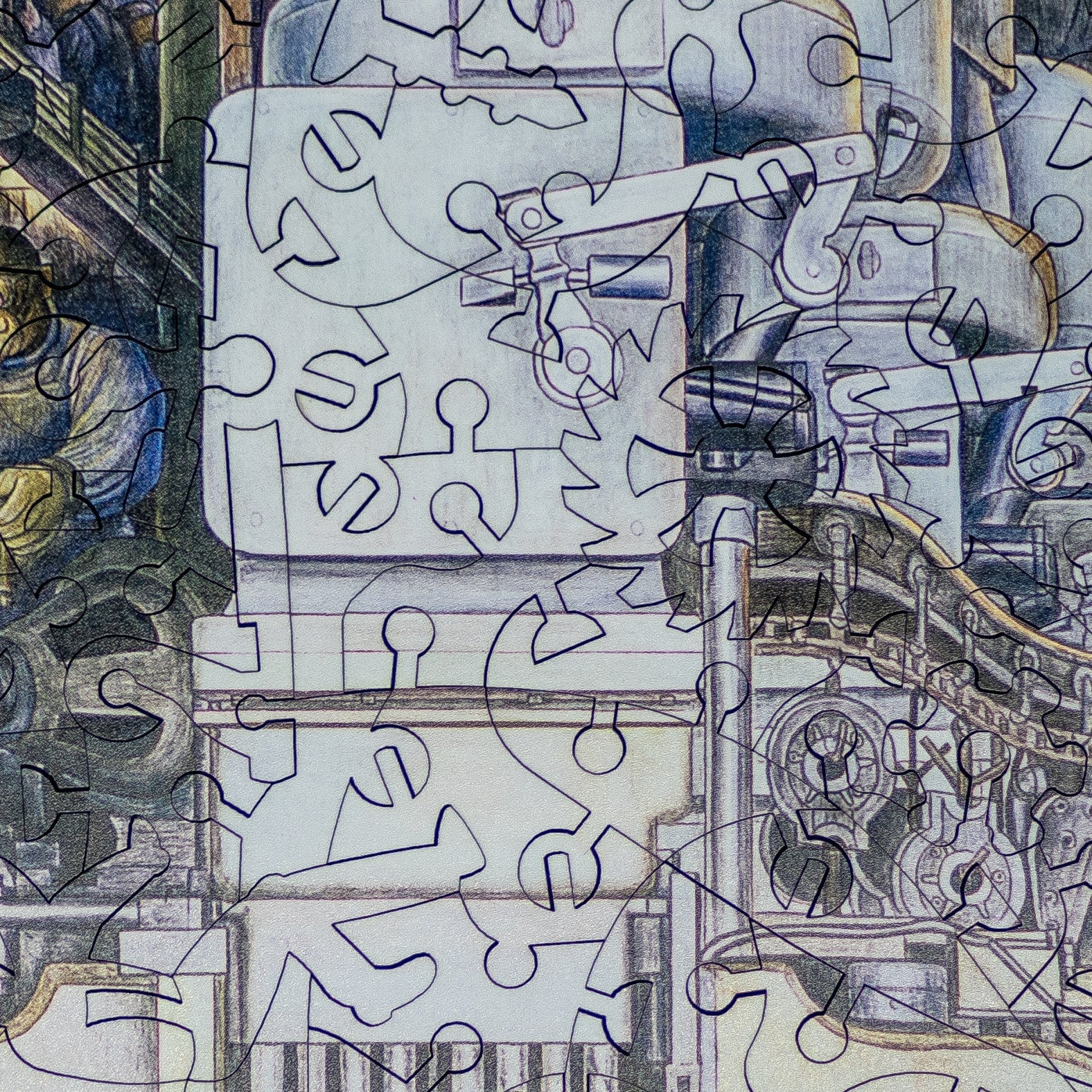 Detroit Industry - North Wall by Diego Rivera (609 Piece Wooden Jigsaw Puzzle) - Nautilus Puzzles - Wooden Jigsaw Puzzles For Adults